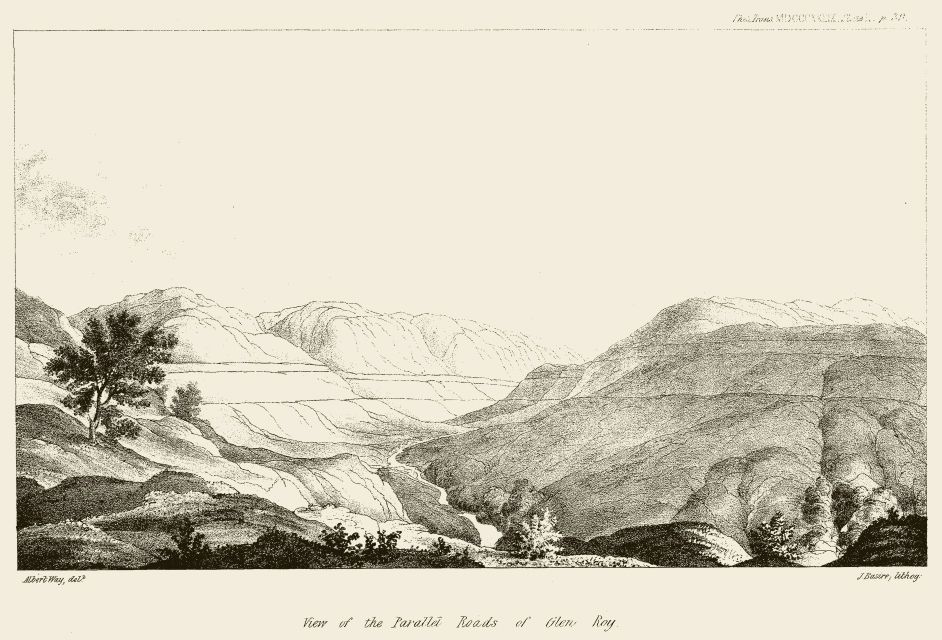 Negentiende-eeuwse afbeelding van de Parallel Roads of Glen Roy