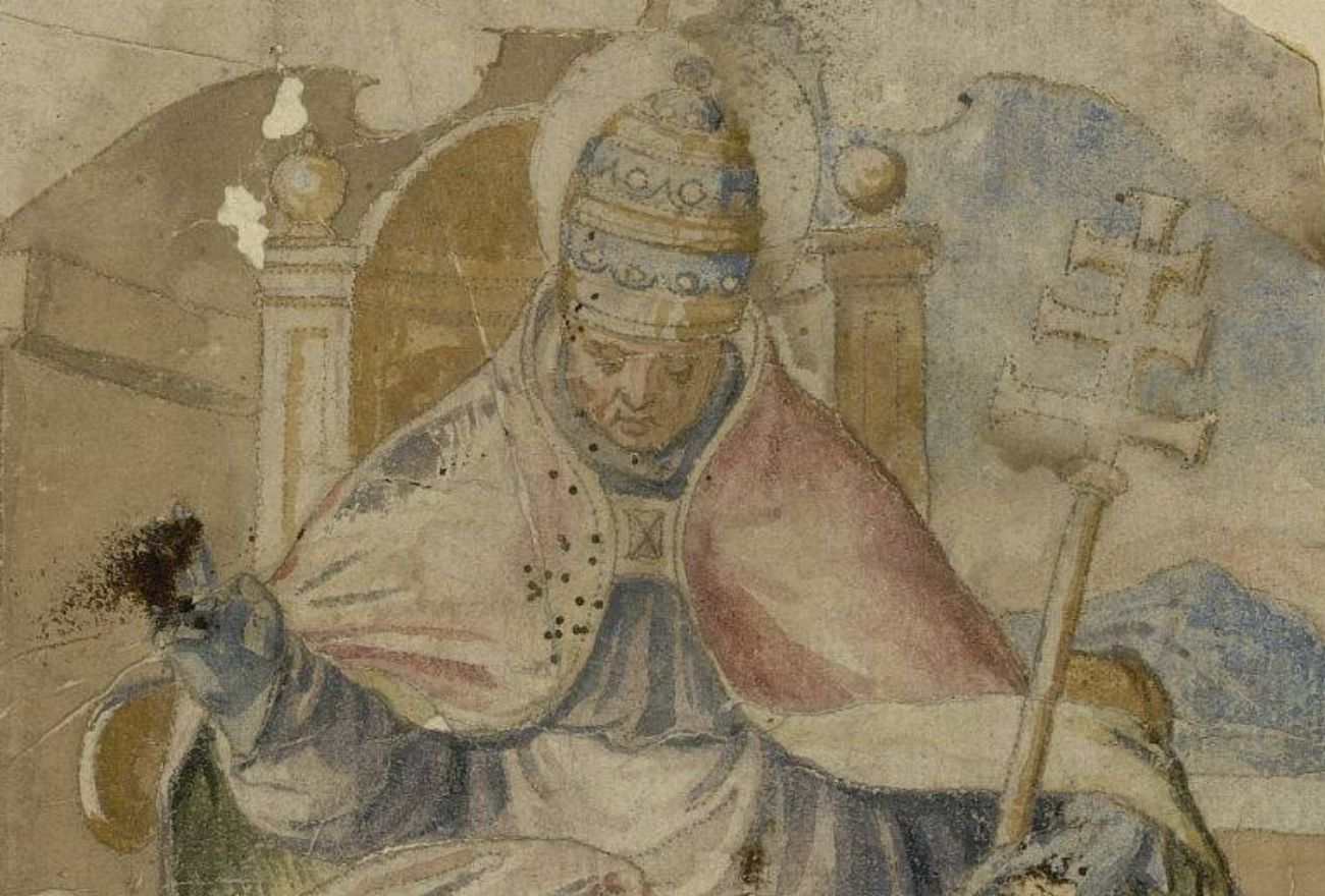 Paus Gregorius I de Grote. Zeventiende-eeuwse pentekening, toegeschreven aan Luis Rosiquel.
