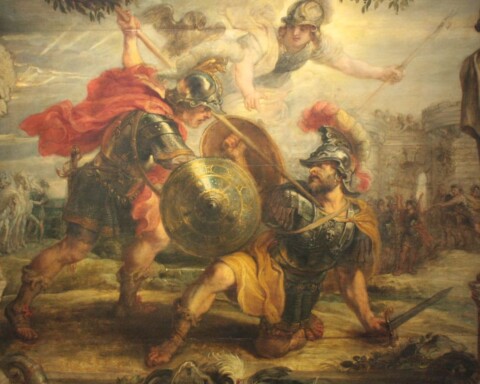 Achilles en Hektor tijdens de Trojaanse Oorlog, schilderij van Peter Paul Rubens