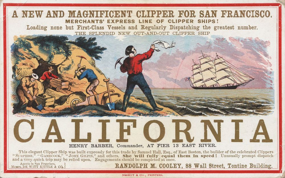 Advertentie voor een zeereis naar Californië, omstreeks 1850