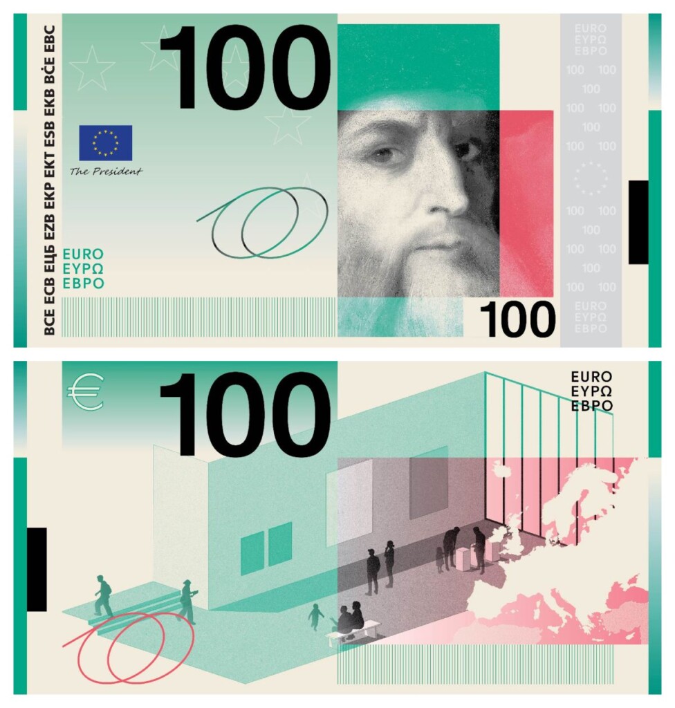 ontwerp 100 euro biljet met Leonardo da Vinci