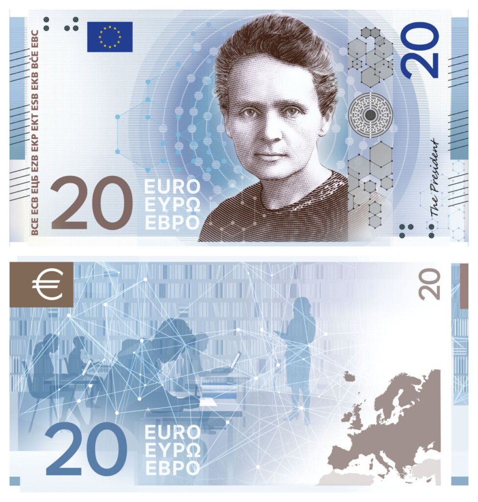 ontwerp 20 euro biljet Marrie Curie
