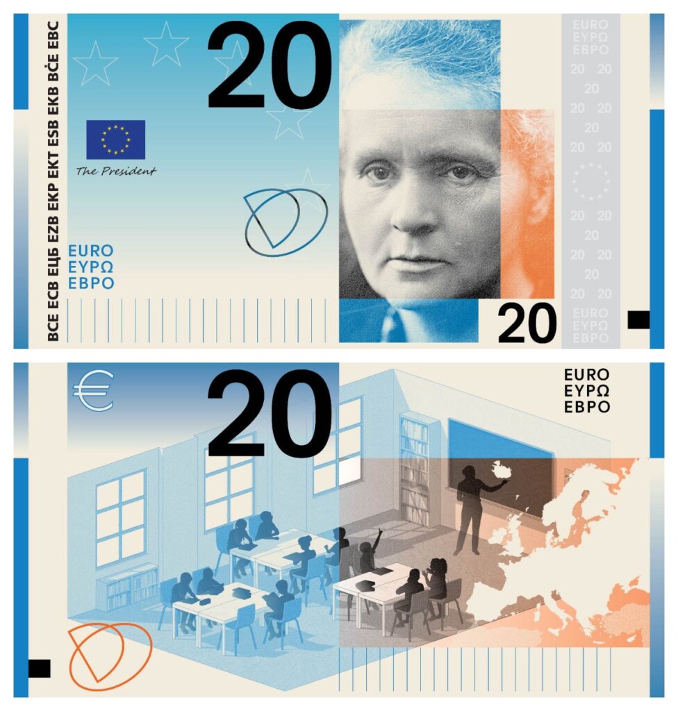 ontwerp 20 euro biljet Marrie Curie