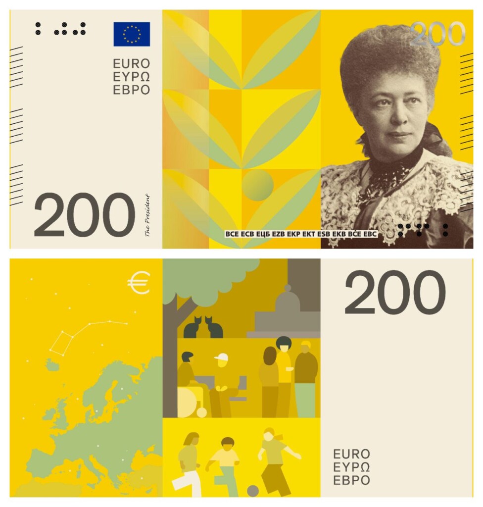ontwerp 200 euro biljet met vredesactiviste Bertha von Suttner