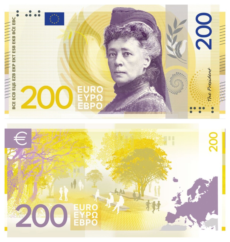 ontwerp 200 euro biljet met vredesactiviste Bertha von Suttner