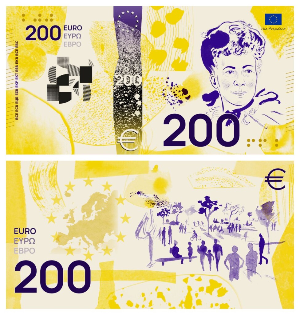 ontwerp 200 euro biljet met vredesactiviste Bertha von Suttner