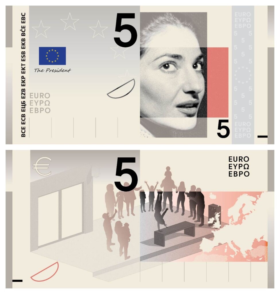 ontwerp 5 euro biljet Maria Callas