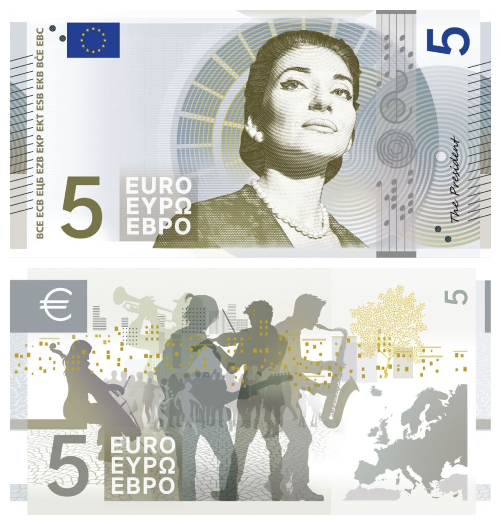 ontwerp 5 euro biljet Maria Callas