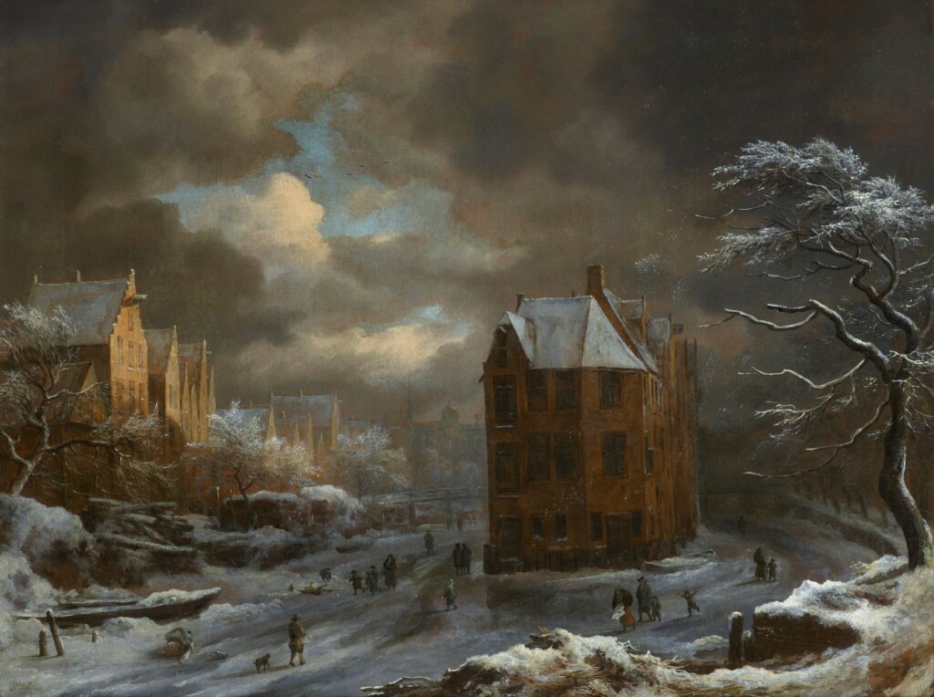 Jacob van Ruisdael (1628/'29-1682) - Grachten bij het Hekelveld in de winter, ca. 1665-'70